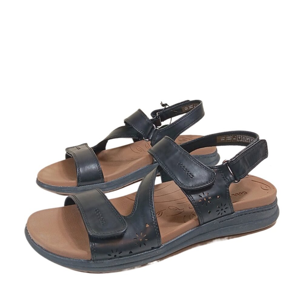 Cobb Hill Tala Sandals Womens 7 Narrow Black Faux Leather Rockport Comfort New